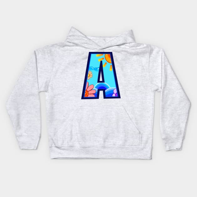 Alphabet Floral Flowers Letters Text Capital Bold Font Letter A Kids Hoodie by Artonmytee